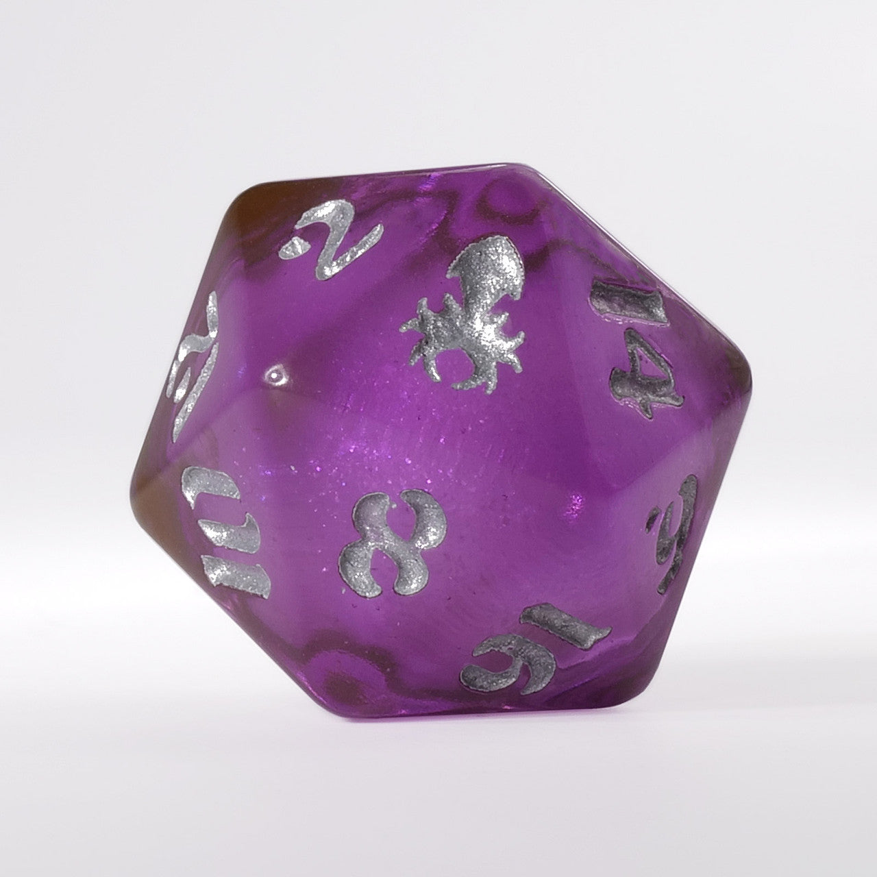 Mauve Liquid Core Single D20 with Silver Ink